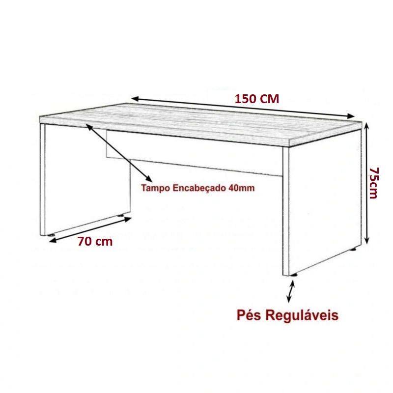 Mesa reta pé painel cor nogal/preto com gavetas 1,50x0,70x0,75 -1204 - Imagem 2