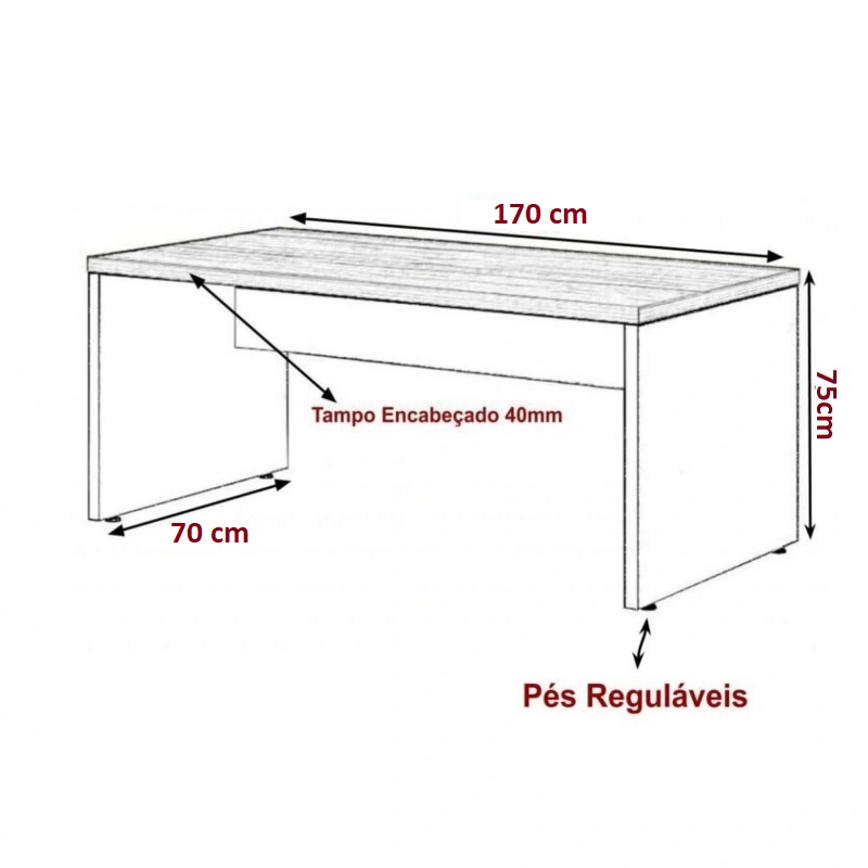 Mesa Reta Pé Painel 1,70x0,70 c/gavetas - Cor Nogal/Preto - 1206 - Imagem 2