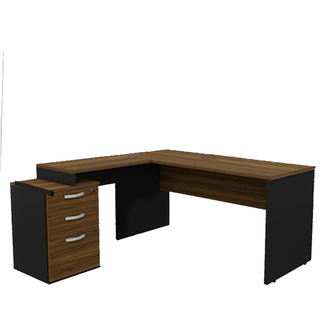 Mesa Pedestal Reta 3 gavetas - 1,70x0,70x0,75 NOGAL/PRETO - 1211