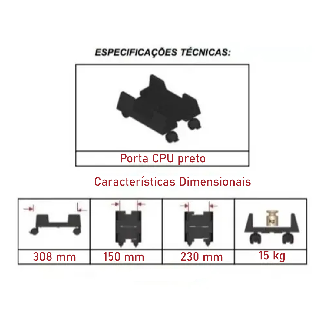 Porta CPU Plástico Preto com Rodinhas - 402 - Imagem 2