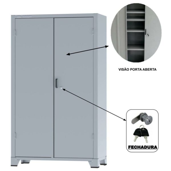 Armário de Aço cinza c/ 02 portas – PA 120 – 1,94×1,16×0,40m – CHAPA # 26 - 3105 - Imagem 2