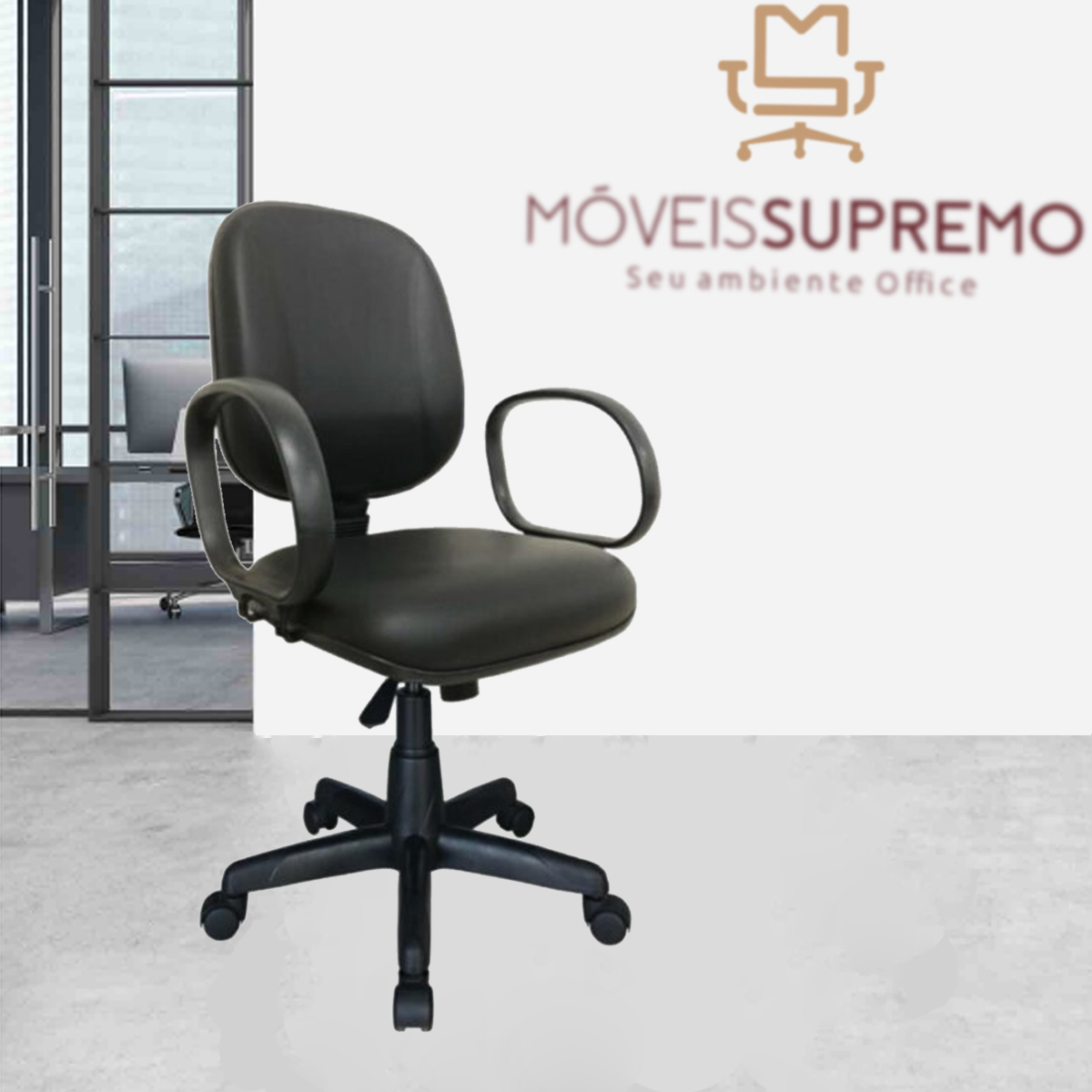 Cadeira Diretor LISA Giratória – Braços Corsa – Corino Preto – Móveis Supremo - 2301 - Imagem 4