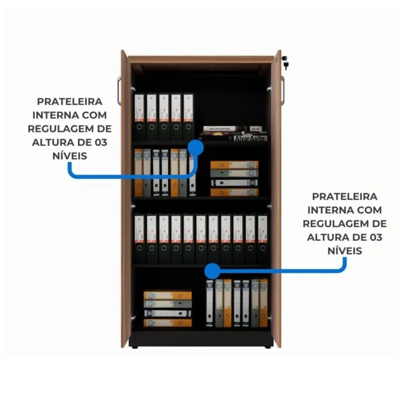 Armário Alto Fechado com 02 Portas – 1,61×0,80×0,45m– sevilha / preto -1923 - Imagem 6