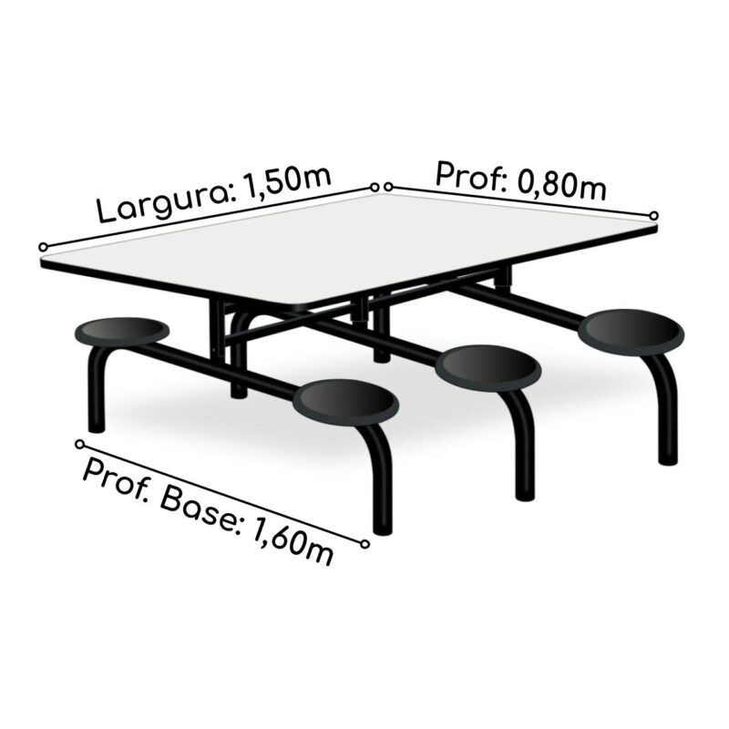 Mesa para Refeitório Fixa 06 Lugares MDP BRANCO DE 25 MM - 6001 - Imagem 2