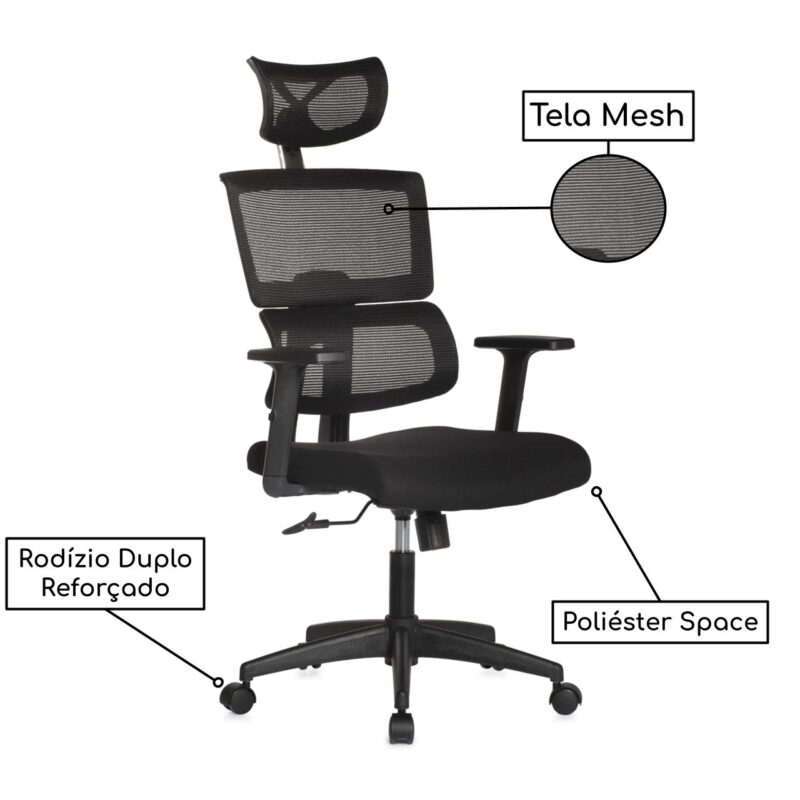 Cadeira Presidente Ergonômica Anima – Cor Preto - 2421 - Imagem 5