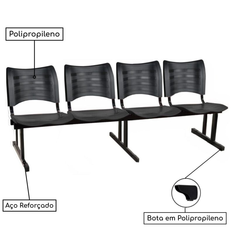Cadeira Longarina Plástica 04 Lugares – Cor PRETO – MRPLAST - 5074 - Imagem 2
