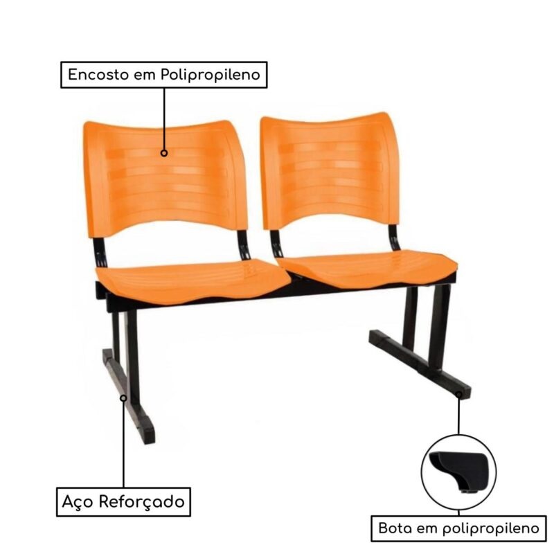 Cadeira Longarina PLÁSTICA 02 Lugares – Cor Laranja – MRPLAST - 5065 - Imagem 3
