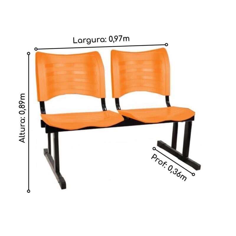 Cadeira Longarina PLÁSTICA 02 Lugares – Cor Laranja – MRPLAST - 5065 - Imagem 2