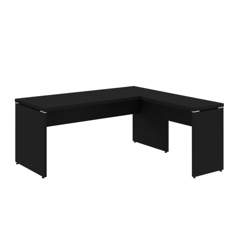 Mesa em L PÉ PAINEL (Mesa 1,70m + Mesa Auxiliar) – S/ Gavetas – PRETO / PRETO - 1475